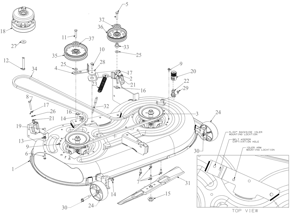 Deck 2 Diagram and Parts List for ZT1-42KH (17CS010)(2020) Cub Cadet Lawn Tractor